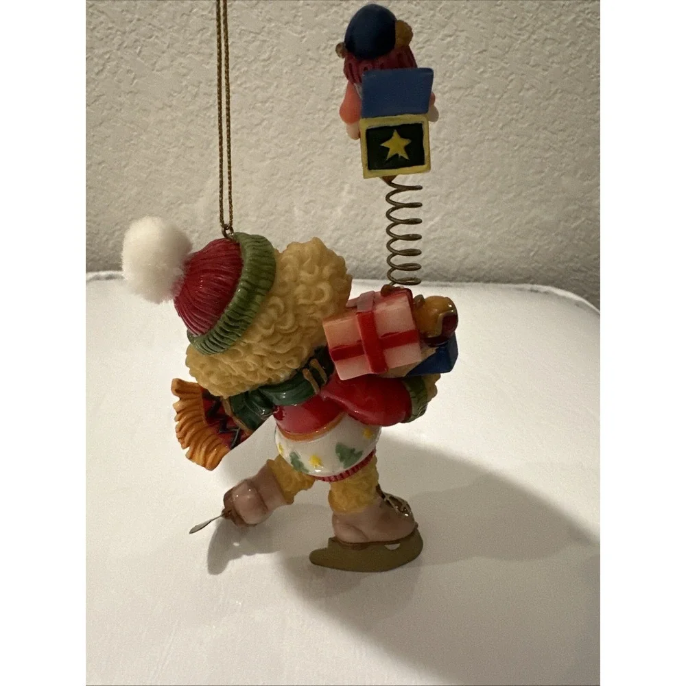 Bear Ornament Jack in box Ice Skating Heavy Christmas Ornament
